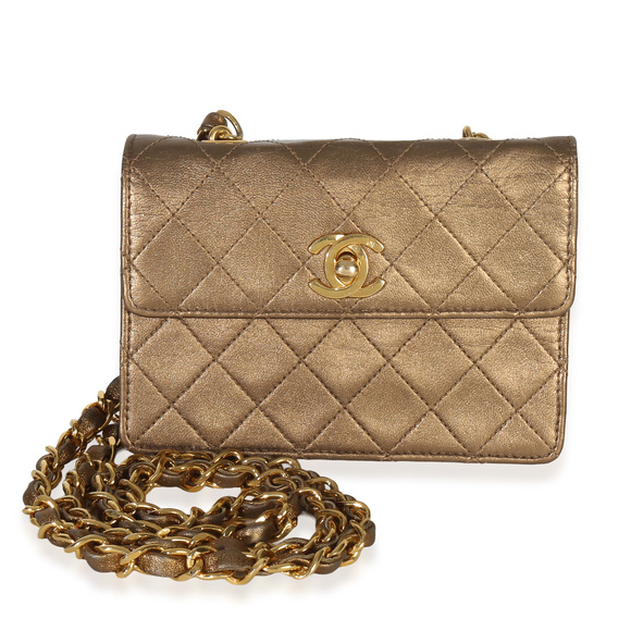 Chanel Handbags - Chanel Vintage Gold Metallic Quilted Lambskin Extra Mini Square Flap Bag